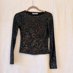 Abercrombie and Fitch XS long sleeve black sequins crew neck crop